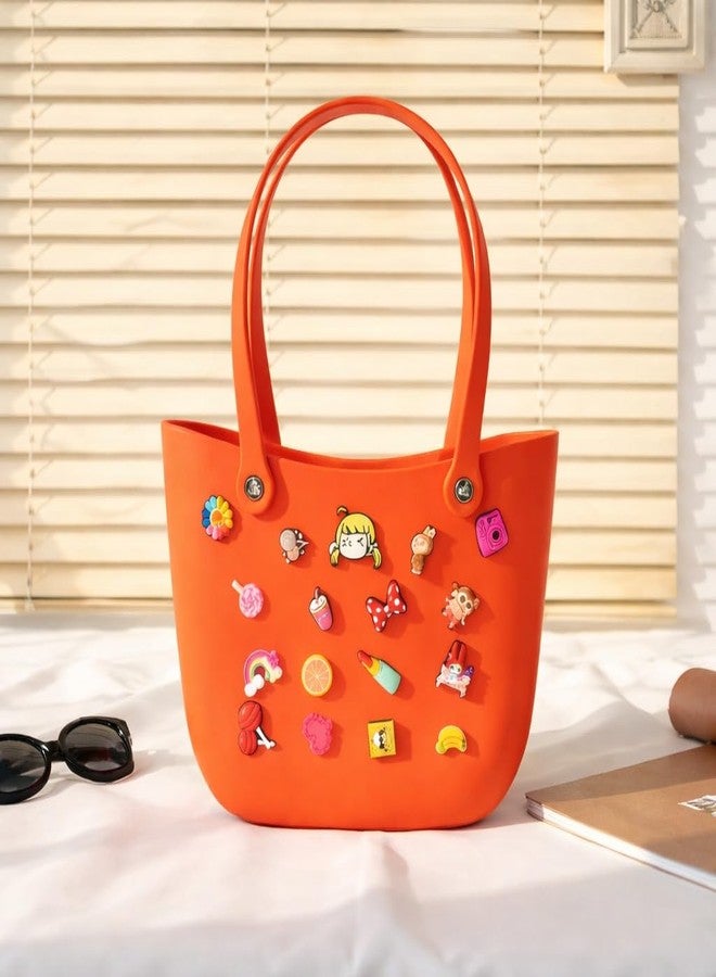 RAMNATH IMPEX Stylish EVA Tote Bag for Women & Girls | Soft Waterproof Lightweight Beach Handbag with Cute Charms | Reusable Sandproof Shoulder Bag, Lunch Bag Gift for Travel, Shopping, Pool, Picnic & Daily Use. - Image 3